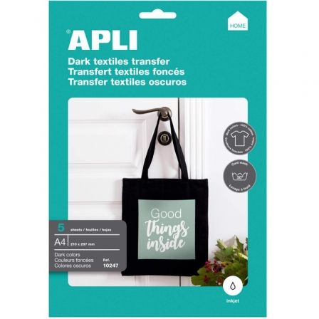 APLI Papel Transfer Inkjet A4 para Algodón Oscuro (5 Hojas)